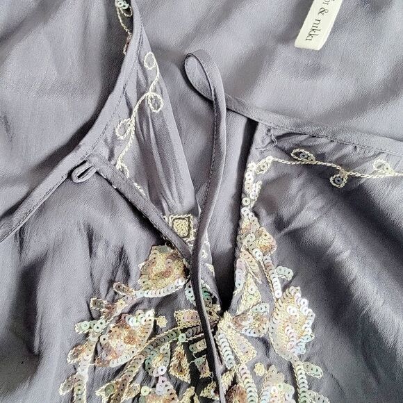 Robbi and Nikki grey boho top 3/4 half sleeves embroidered hippie indie small - Picture 6 of 7